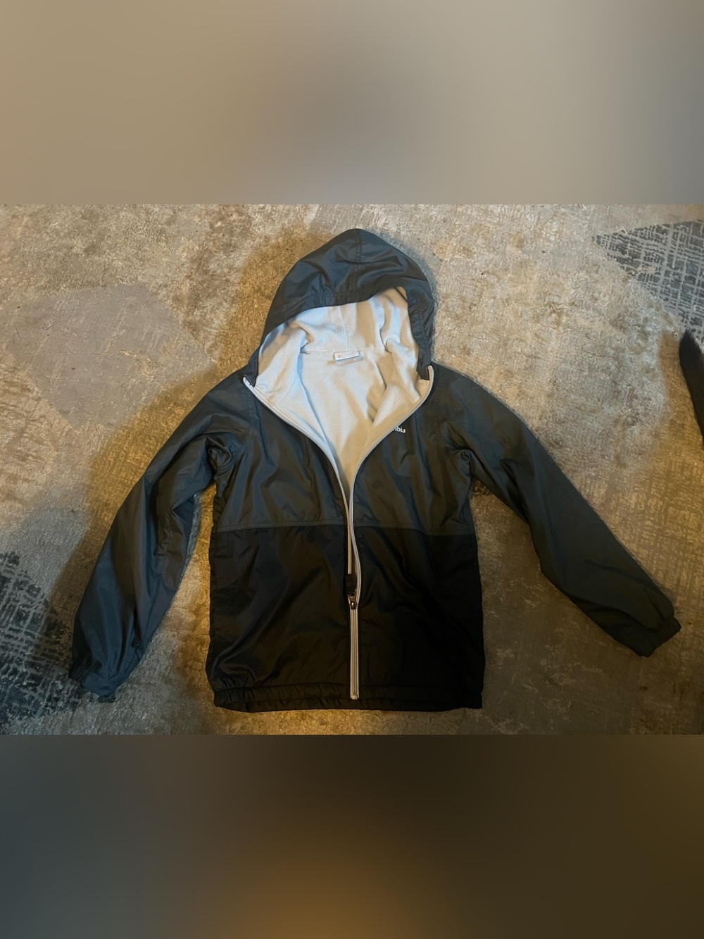 Columbia Kids' Grey/Black Hooded Lightweight Jacket - Size 10/12